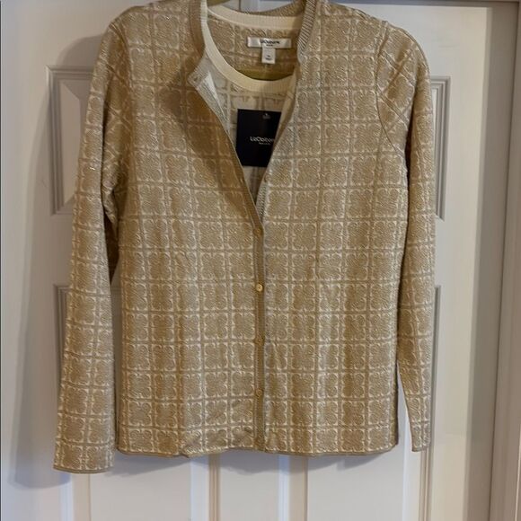 Vintage Liz Claiborne gold/tan Patterned Cardigan - Picture 2 of 9